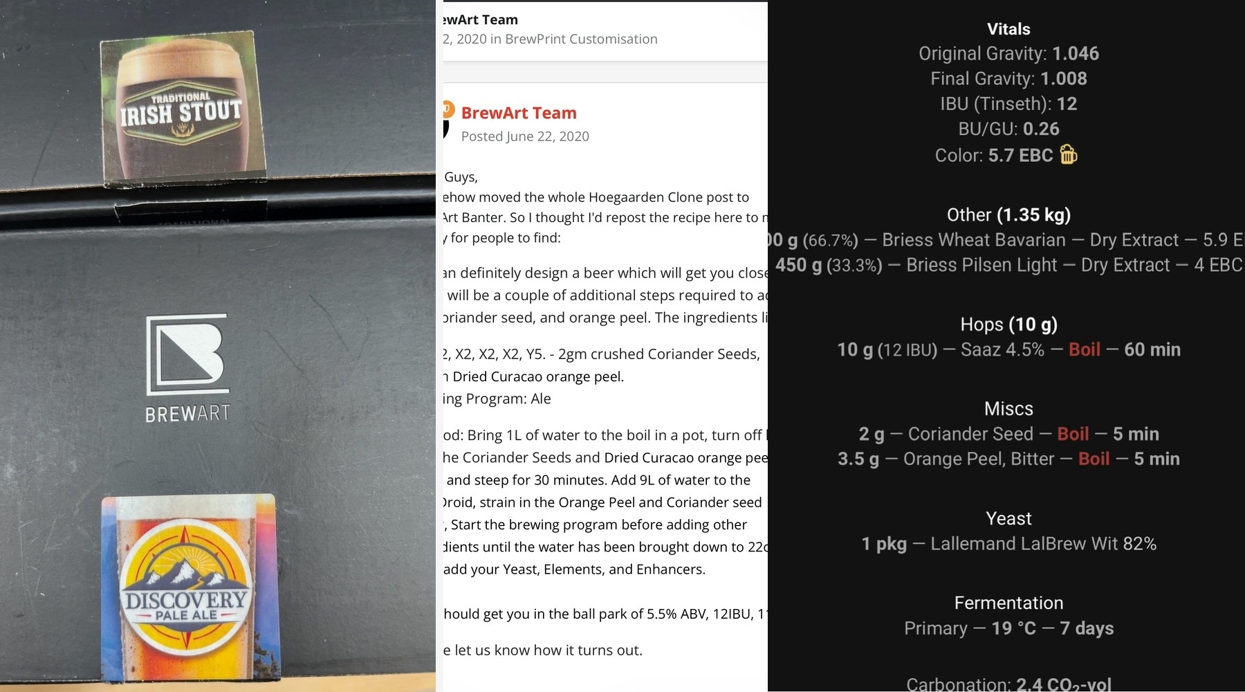 残りのBrewPrint、BrewArt TeamのHoegaarden Wheat Clone投稿、Brewfatherで設計したWitbier v1