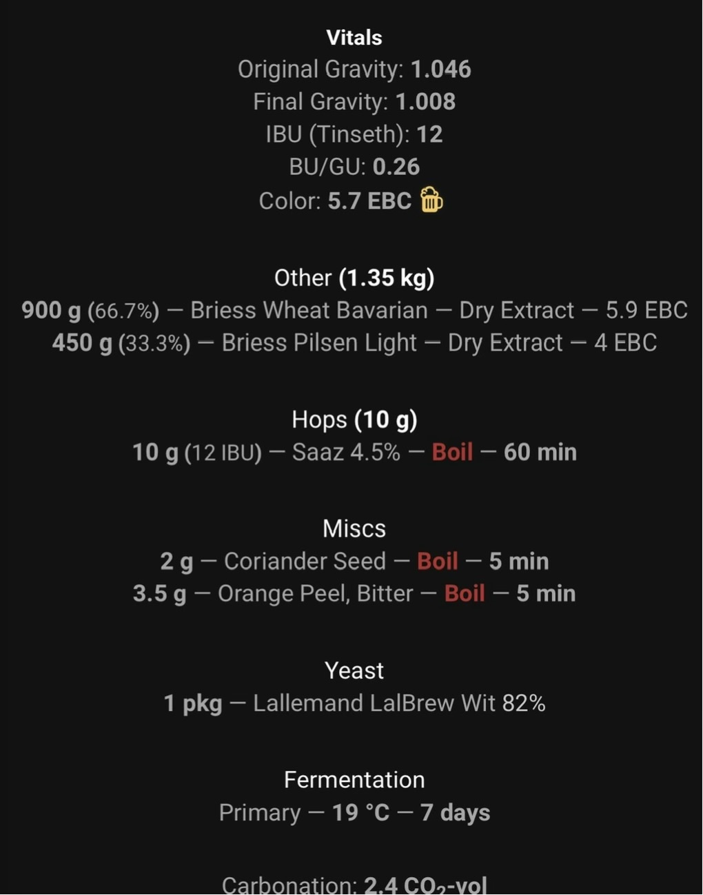 Witbier v1のBrewfather最終レシピ要約