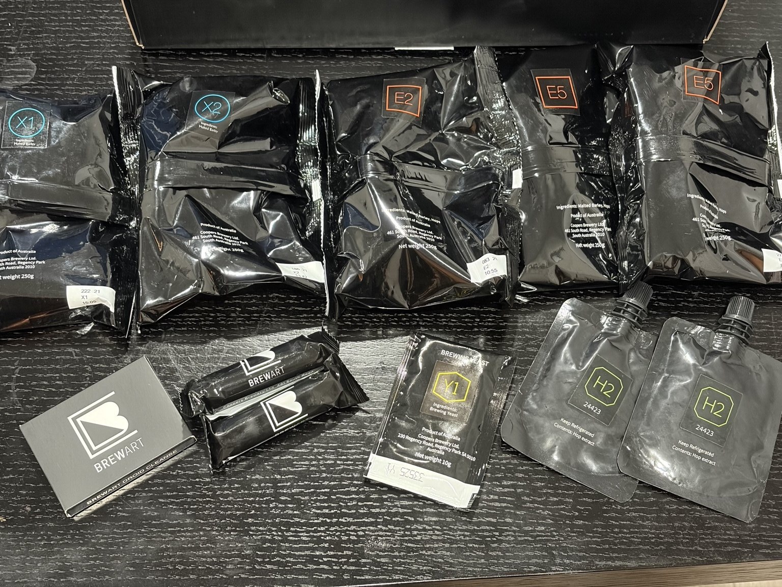Discovery Pale Ale BrewPrintのE2、E5、X1、X2、Y1、H2、Primer、Droid Cleanse