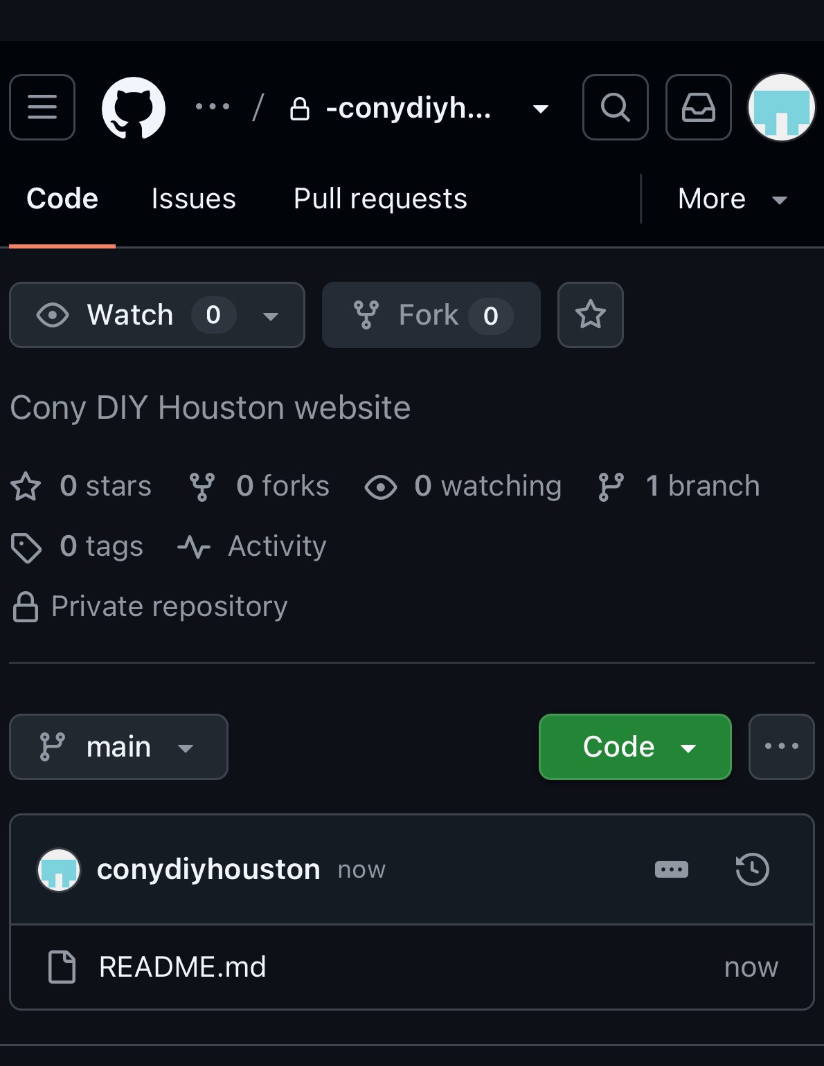 READMEだけが入ったCony DIY Houstonの初期GitHubリポジトリ