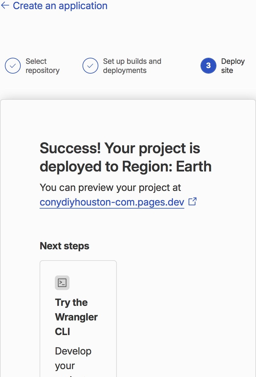 Cloudflare PagesでCony DIY Houstonの初回デプロイに成功した画面
