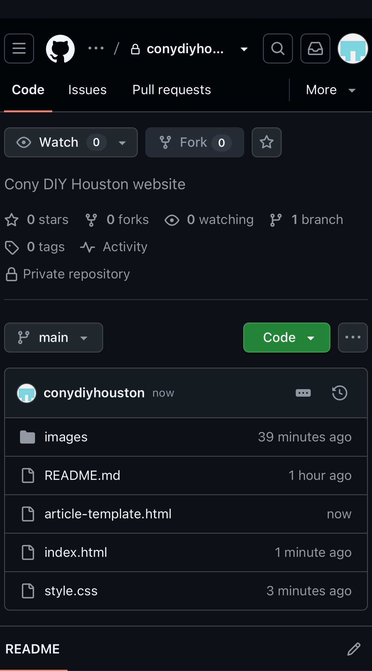 images、article-template.html、index.html、style.cssを分けたGitHubリポジトリ構成