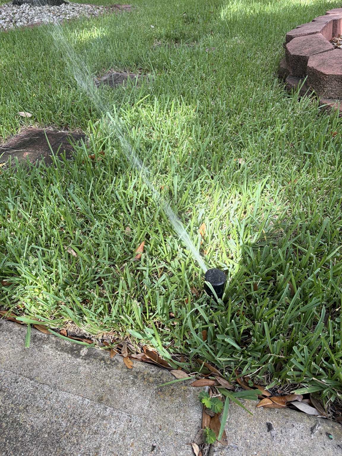 芝へ散水しているスプリンクラー