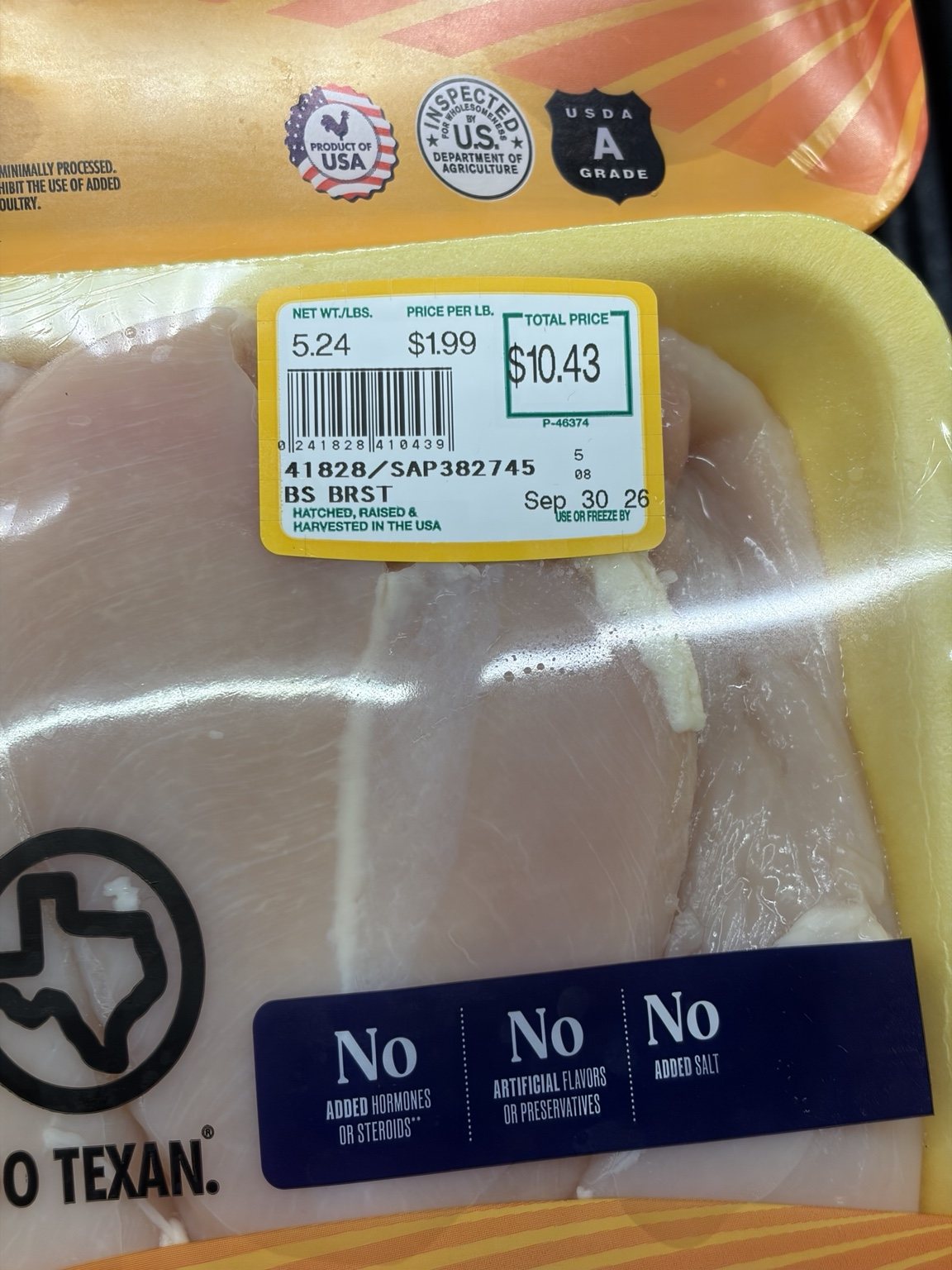 ALDI boneless skinless chicken breast priced at 1.99 dollars per pound