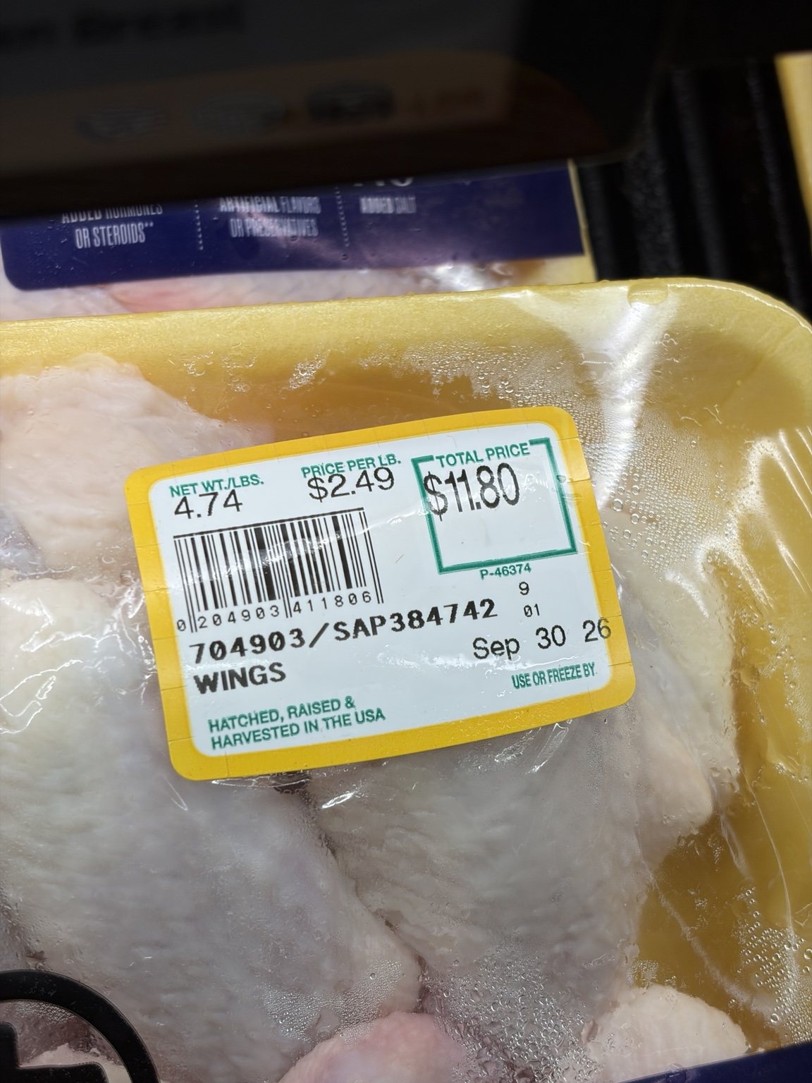 ALDI chicken wings priced at 2.49 dollars per pound
