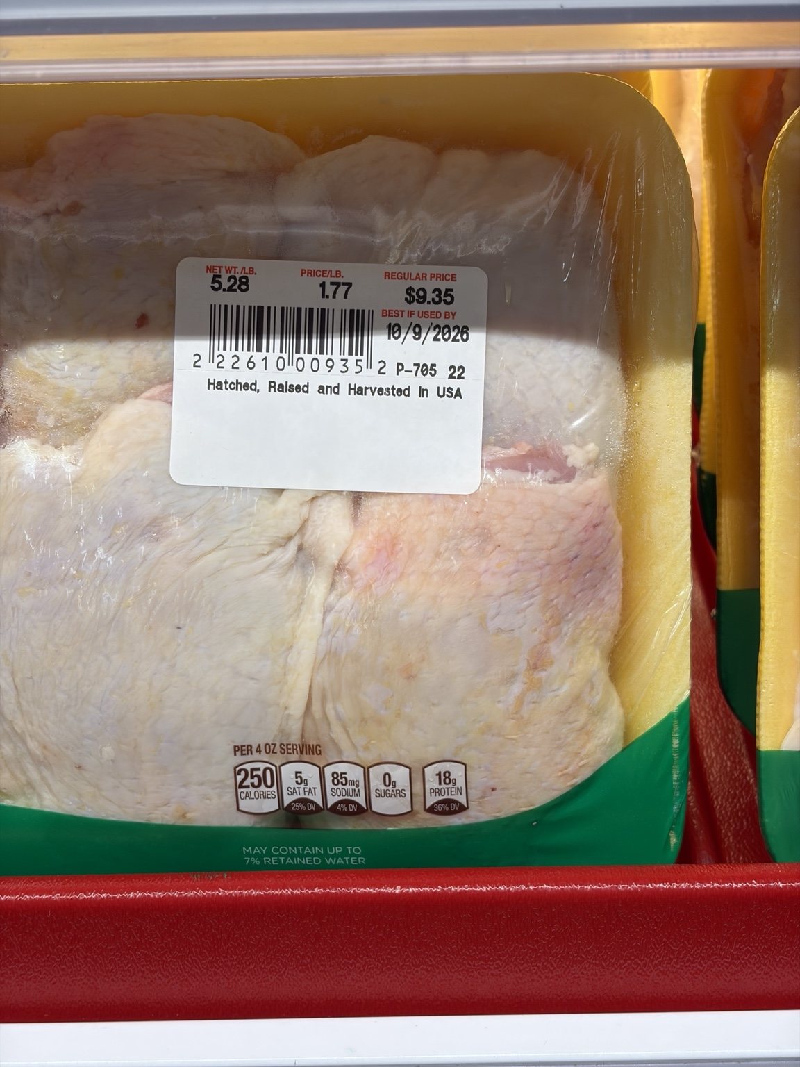 H-E-B bone-in chicken thighs at regular price 1.77 dollars per pound