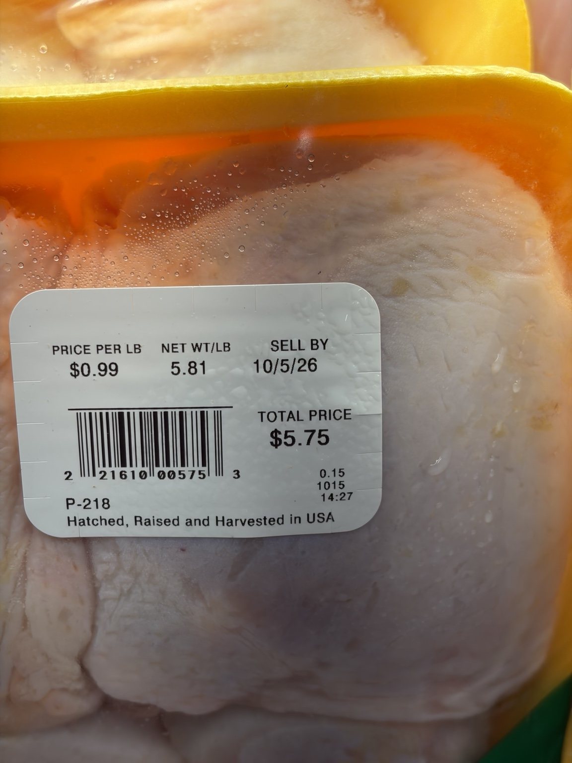 Earlier H-E-B bone-in thigh price of 0.99 dollars per pound